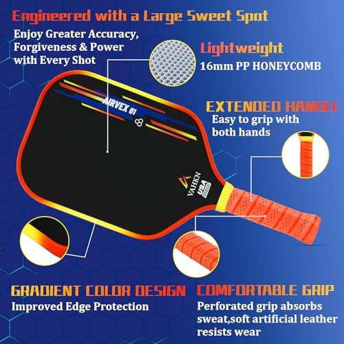 VAHKN Pickleball Paddles |16MM Carbon Fiber Pickleball Paddle | High-Spin Textured Surface & Vibrant Gradient Edge | USAPA Approved Racket for Ultimate Power,Control & Precision (Yellow & Orange 2PCS)