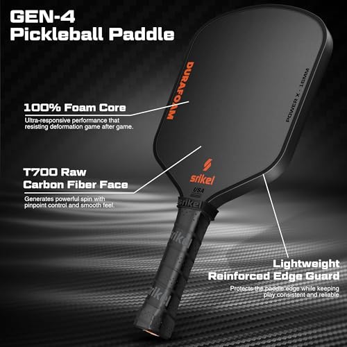 Srikel DuraFoam Pickleball Paddle – T700 Carbon Fiber Professional Pickleball Paddle,100% Foam Core Racket for Consistent Shots,Power & Control,Power X Hybrid Shape,Black