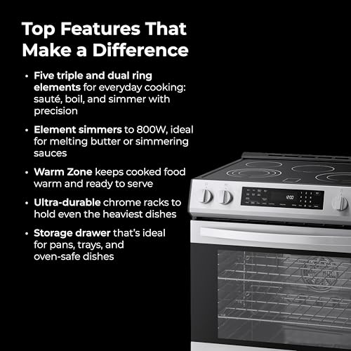 Kenmore 2296833 5.6 cu. ft. Front Control Electric Range Oven - True Convection with 5 Elements, Steam Clean Oven, Broil Function, Chrome Racks, Precision Set Controls, Large Window - Stainless Steel