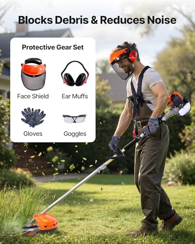 VEVOR 26cc Gas-Powered 7-in-1 Multi-Functional Trimmer - Gas Hedge Trimmer, Brush Cutter (3T/40T), Weed Eater/String, Edger, Pole Saw & 12" Chainsaw Pruner with Extension Pole, EPA, CE & EMC Certified