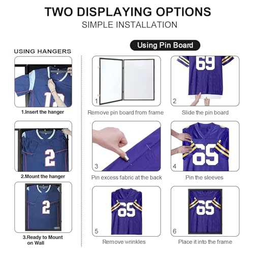Grintus Jersey Frame Display Case Jersey Display Case Jersey Shadow Box with Uv Protection Acrylic and Hanger for Baseball Basketball Football Soccer Hockey Sport Shirt and Uniform,Black Finish