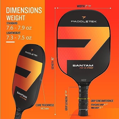 Paddletek Bantam TS-5 Pro Pickleball Paddle | Standard Weight | Standard Grip | Red
