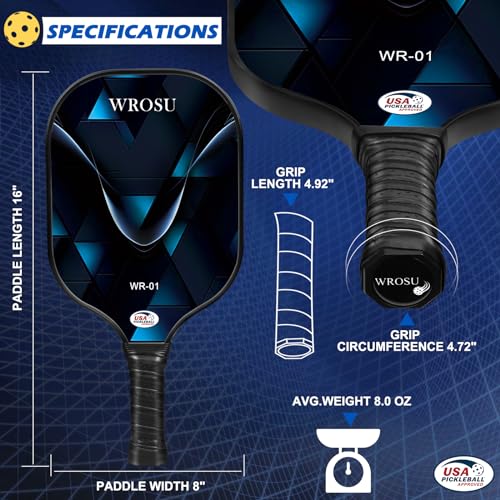 WROSU Pickleball Paddles Set of 4 Carbon Fiber | 2024 USAPA Approved Equipment W/Accessories | Core Carbon Fiber Pickleball Racquet | Have Traction and Stability | for Friends