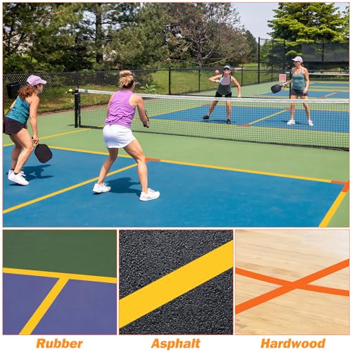 Innconee 4 Pcs Pickleball Court Tape, 2in x 656 ft Tape for Outdoor Indoor Court Temporary Lines Marking Kit for Basketball Games Activities, Orange and Yellow