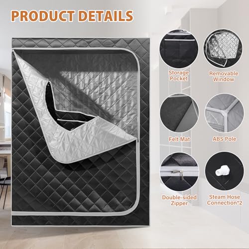 Gollense 2 Person Sauna Portable Steam Sauna Tent with 2 Folding Chairs, Full Size at Home Steam Box for Relaxation Indoor Personal Home Spa, Steamer NOT Included, Black