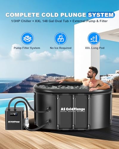 AS ColdPlunge Ice Bath Chiller & Cold Plunge Tub Kit, 1/3HP Cold Plunge Chiller with External Pump & Filter, XXL 148Gal Upgraded Ice Pod, Cold Plunge Tub with Water Chiller for Cold Therapy Recovery