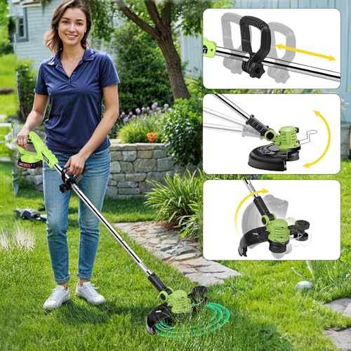 Cordless Weed Wacker Electric Weed Eater 12" 20V String Trimmer Battery Operated with 8 Pcs Spool Trimmer Lines and 1 Spool Cap 2.0Ah Batteries Fast Charger