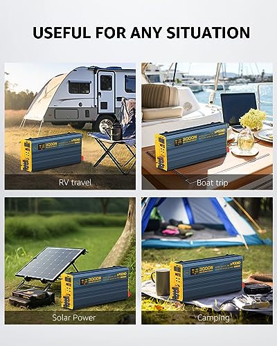 MWXNE 3000W Pure Sine Wave Power Inverter DC 12V to 110V 120V with Fast Charging Type-C& 3 USB Ports LCD Display Remote Controller Power Inverters for Vehicles,RV,Truck,Home,Off-Grid Solar System