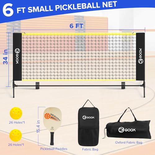 GOOX 6FT Small Mini Pickleball Net Set (with Paddles) - Quick Setup Indoor/Outdoor Portable Practice Net - Lightweight Dink Training Aid for Backyard, Driveway