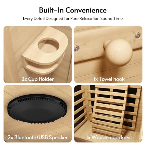 Rotihom Infrared Sauna at Home 1-2 Person with 7 Color Full Spectrum, Low EMF 1745W Fast Heating Canadian Hemlock Wood Sauna, Indoor Dry Sauna with Music Speakers for Home, Gym (3Lx3.3Wx6.3H Ft)