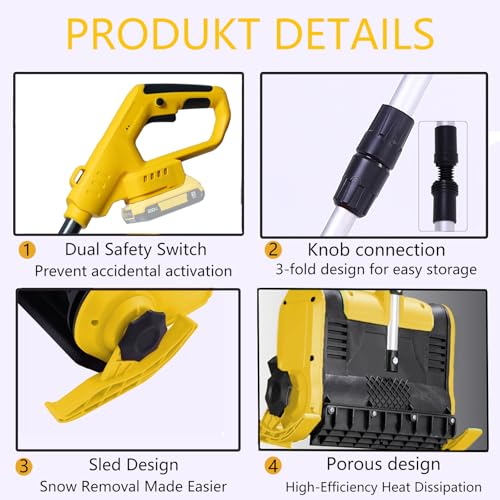 Electric Snow Shovel Compatible with Dewalt 20V Battery, 12 inch Electric Snow Blower, Foldable Lightweight Snow Blower Cordless, 20 ft Throwing Distance Power Snow Removal (No Battery)