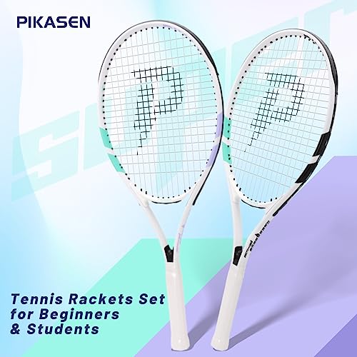 PIKASEN 27 Inch Tennis Rackets for Adult Recreational 2 Players Tennis Rackets Set with 2 Overgrips and 1 Tennis Bag. Perfect for Beginners and Students Training