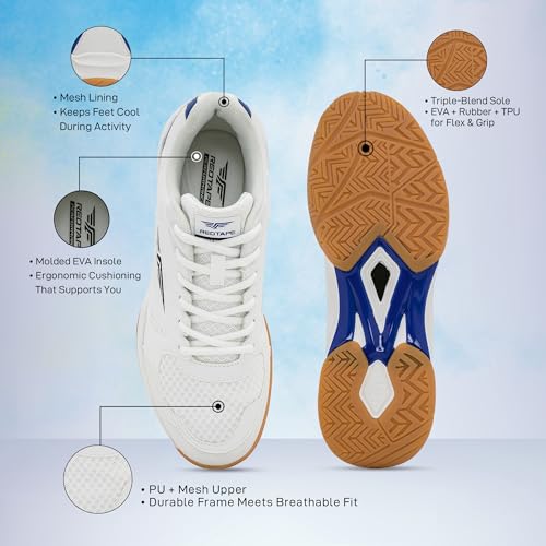Red Tape Men's White Athletic Sneaker Lightweight Casual Shoes for Pickleball, Racquetball, Walking, Travel, Outdoor Adventure & Daily Sports Soft Insole, Non-Slip Rubber Sole, Breathable Mesh Comfort