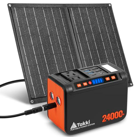 Takki Solar Generator 120W Peak Portable Power Station with 21W Solar Panel 88.8Wh Battery Power Bank with 110V AC Outlet for Camping RV Tent Home Outages Emergency