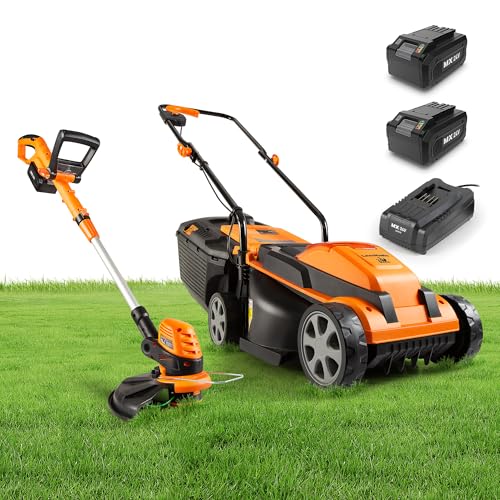 LawnMaster 20VMWGT 24V Max 13-inch Lawn Mower and Grass Trimmer 10-inch Combo with 2x4.0Ah Batteries and Charger