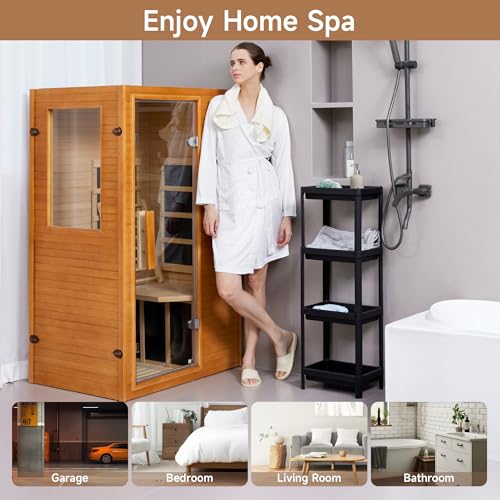 Real Relax Infrared Sauna 1 Person, Indoor Infrared Saunas for Home, Canadian Hemlock Wooden Dry Sauna, 950W 120V with Foot Warmer and 6 Heaters Panels, Compact Spa Room, 27.3"x33"x59"