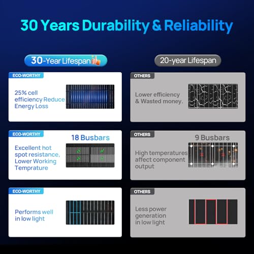ECO-WORTHY 195W N-Type 18BB Bifacial Solar Panel, 1PC 12 Volt Monocrystalline Solar Panel with 25% High Conversion Efficiency, Ideal for RV, Boat, Roof, Farm,Home & Off-Grid Applications