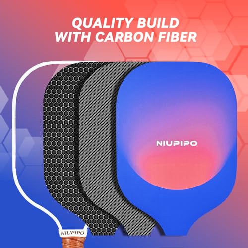 Niupipo Pickleball Paddles - Carbon Fiber Pickleball Paddle Set of 2 with Advanced Friction Coating Paddle Face & Enhanced Sweet Spot, Comes with 4 Balls, 2 Overgrips & a Pro Carry Bag