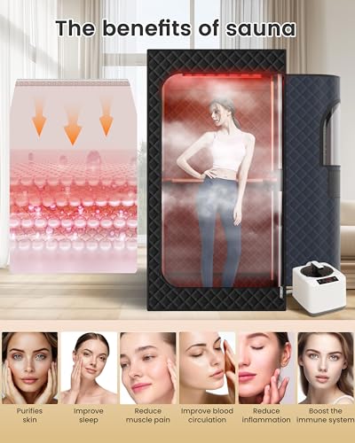 KASUE Portable Infrared Sauna, Steam Sauna Box with XL Steamer, 5-Layer Waterproof & Heat Insulation for Relaxation, Detoxification, Muscle Pain Relief Indoor & Outdoor(Obsidian Black)