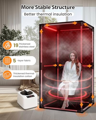 KASUE Portable Infrared Sauna, Steam Sauna Box with XL Steamer, 5-Layer Waterproof & Heat Insulation for Relaxation, Detoxification, Muscle Pain Relief Indoor & Outdoor(Obsidian Black)