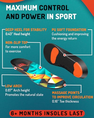 CRUVHEAL Sport Shock Absorbing Insoles - Basketball Athletic Shoe Cushioning Inserts Men Women - Ideal for Active Sports Running Training - Neutral Arch for Sneakers Shoes, L