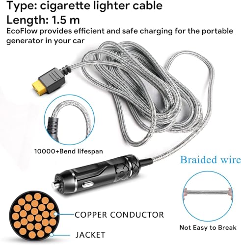 CASIMY XT60 Extension Charging Cable DC Car Charger to Car Cigarette Lighter Plug Compatible with EF ECOFLOW Delta River Bluetti EB55 Anker 757 767 Portable Power Station Solar Generator DC Adapter