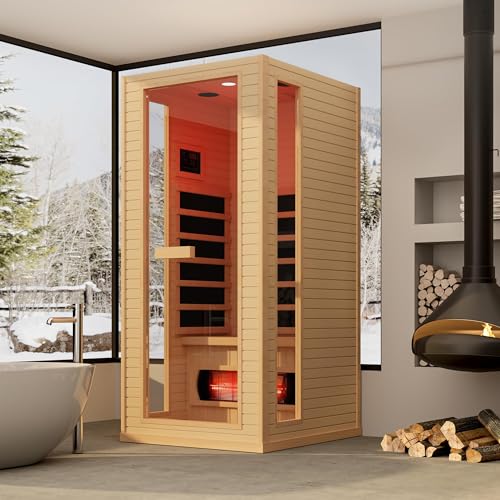 SWHSE Infrared Sauna, 1 Person Full Spectrum Roomy Saunas for Home, Indoor Dry Sauna with Rapid Heating 4 Carbon Panels&1 Carbon Tube, Bluetooth and 7 Color Therapy Lights, 110V