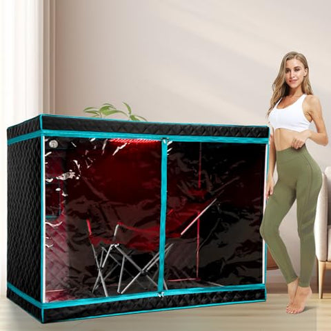 Duthss Portable Infrared Saunas for Home,1-2 Person Full Body Lying Sauna Tents with Reclining Sauna Chair,Remote Control,Red Light Panel Indoor Sauna(Black-2Person)