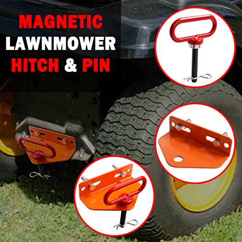 EilxMag Universal Heavy Duty Zero Turn Mower Trailer Hitch and Strong Heavy Duty Neodymium Magnetic Trailer Hitch Pin with 2 Bolts -1/2'' R-Clip (Combo Pack,Red＋Orange)