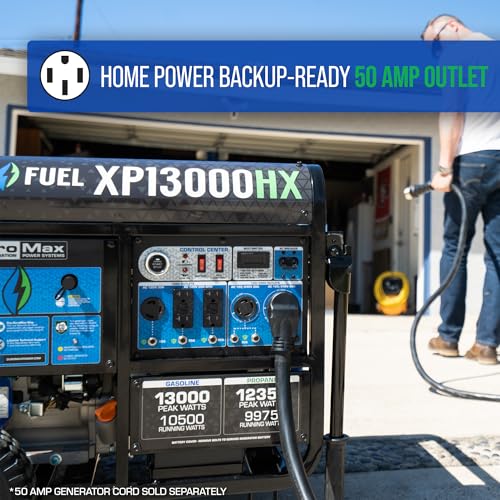 DuroMax XP13000HX 13,000-Watt Dual Fuel Portable Generator - Gas & Propane, Electric Start, Whole Home Power Backup, Transfer Switch Ready, RV & Emergency Ready