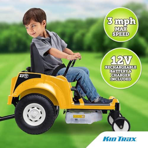 Kid Trax 12V Zero Turn Lawn Mower Tractor Toy - Riding Lawn Mower, Outdoor Toys, Kids Electric Car, Ride On Tractor, Dual Handle, Twist and Turn, Speed to 3MPH, Max Weight of 77lbs, Age 3-7, Yellow