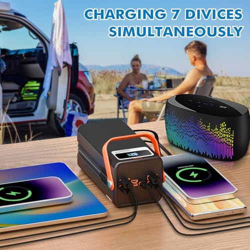 PGYOB Portable Power Station 166Wh, 22.5W Fast Charging Power Bank with Built-in Cables for iPhone/Android/MacBook, 45000mAh Battery Solar Generator with LED Light for Camping & RV, Home, Travel