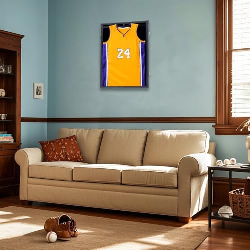Grintus Jersey Frame Display Case Jersey Display Case Jersey Shadow Box with Uv Protection Acrylic and Hanger for Baseball Basketball Football Soccer Hockey Sport Shirt and Uniform,Black Finish
