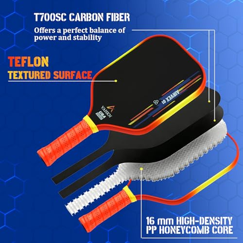 VAHKN Pickleball Paddles |16MM Carbon Fiber Pickleball Paddle | High-Spin Textured Surface & Vibrant Gradient Edge | USAPA Approved Racket for Ultimate Power,Control & Precision (Orange 1PCS)