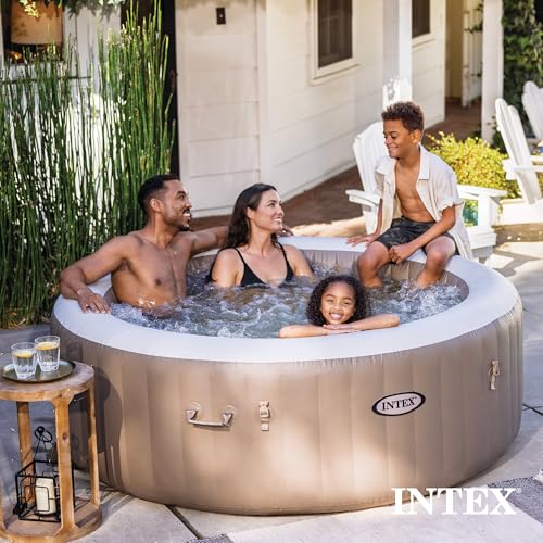 INTEX 28425EP PureSpa Bubble Massage Spa Set: Energy Efficient Spa Cover – Push Button Control Panel – 120 Jets – 4 Person Capacity – 77" x 28"