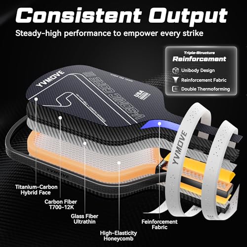Pickleball Paddles for Advanced Players | Control & Power | Ti-Carbon Hybrid Face | V-Sonic III Kinetic Core 16MM | Large Sweet Spot | Mid-Weight | Extended Grip | USAPA (Black)