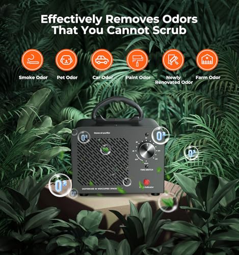 Ozone Generator 48,000mg, Commercial Ozone Machine Odor Removal, High Capacity O3 Ionizer Air Purifier Deodorizer, Portable Mini for Car, Home, Smoke, Pets, Industrial, for 4000 Square Feet -Black