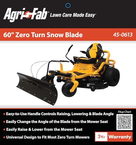 Agri-Fab 45-0613, 60-in Snow Blade for Zero Turn Lawn Mower; Swivels Left, Center and Right; Lifts Easy from seat of Tractor; Made with 14 Gauge Steel; 3 Year Limited Warranty