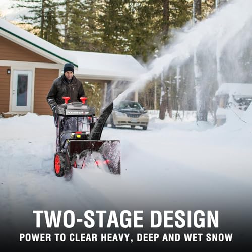 PowerSmart 24-inch Snow Blower Gas Powered, Two-Stage 252cc Engine with Electric Start, Self-Propelled, LED Headlight