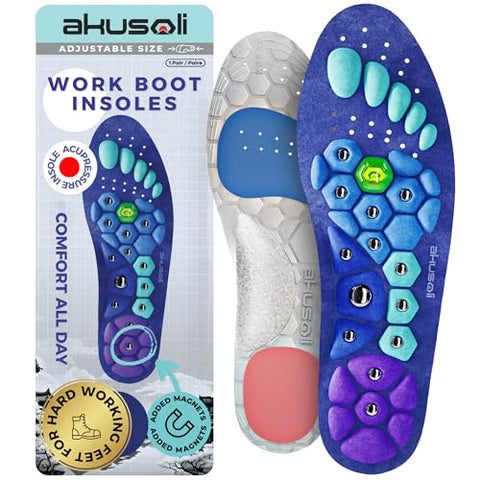 Akusoli Insoles for Men, Work Boots Mens Insoles, Shock Absorbing Inserts, Flat Feet Support, Magnetic Insole Women Standing All Day, Plantillas para Botas de Trabajo, Mens Gifts L/XL W 10–12 M 8–13