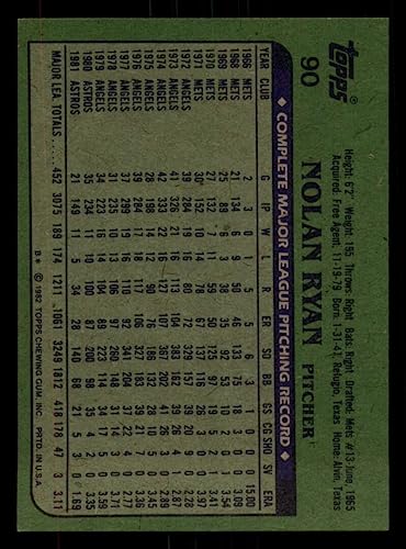 Baseball MLB 1982 Topps #90 Nolan Ryan NM Near Mint Astros