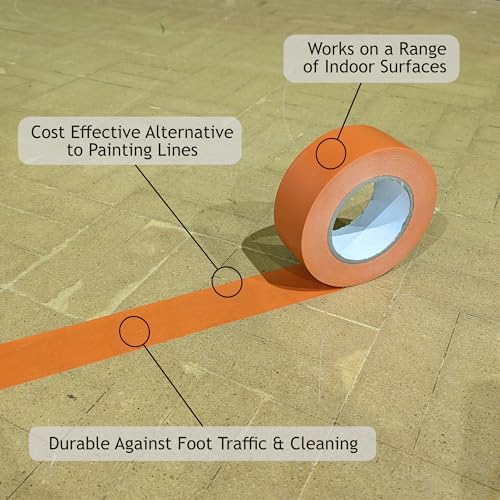 Quick Court Indoor Pickleball Court Tape - Zero Residue, Long Lasting, 2" x 230FT, Pickleball Court Marking Tape with Instructions Included for Fast Court Marking (Orange)