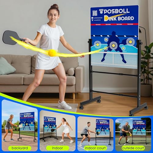 Posboll Pickleball Practice Board&Dink Rebounder with Stand Pickleball Wall for Practice Dink Board for Pickle Ball Training Adjustable Pickle Ball Practice Rebounder Pad Portable Dink Guru