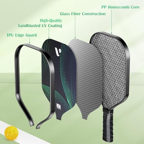 Pickleball Paddles Set of 2, USAPA Approved Fiberglass Pickle Ball Paddles with 4 Pickle Balls, Durable &Lightweight Racket for Beginners, Pros, Men, Women, Adults, Kids