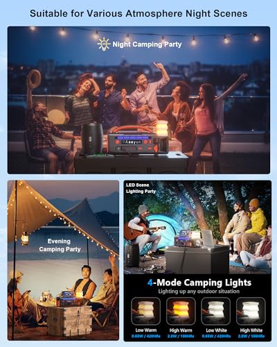 Aaoyun Portable Power Station 300W, 296Wh Solar Generator with 100W USB-C In/Output, Night Light & LED Flashlight, Compact Camping Battery with Strap for Outdoor CPAP Home Backup Emergency