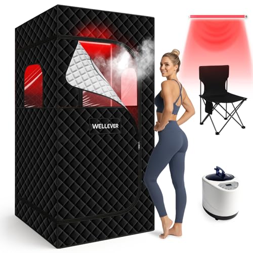 Home Sauna Portable with 660nm Red Light Therapy, Sauna Box for Detox & Muscle Recovery, Infrared Saunas for Home 1000W Rapid Heating, Remote Control & Foldable Chair 71”x 36”x 49”, 9 Timer Setting