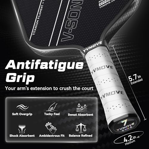 Pickleball Paddles for Advanced Players | Control & Power | Ti-Carbon Hybrid Face | V-Sonic III Kinetic Core 16MM | Large Sweet Spot | Mid-Weight | Extended Grip | USAPA (Black)