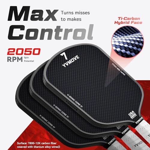 Pickleball Paddles for Advanced Players | Control & Power | Ti-Carbon Hybrid Face | V-Sonic III Kinetic Core 16MM | Large Sweet Spot | Mid-Weight | Extended Grip | USAPA (Titan800 TiCarbon)