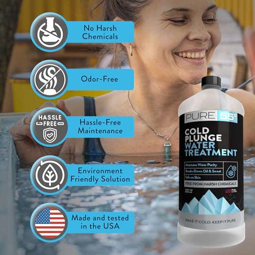 3in1 Cold Plunge Water Treatment, Weekly Natural Ice Plunge Stabilizer & Clarifier, Harsh Chemical Free, Fight Scum & Odors for Clear Waters - Pure55 Made in The USA (32 Fl Oz)