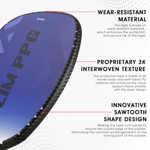 PICKLETECH Pickleball Paddle Protection Tape - 3K PU Interwoven Texture - Paddle Head Edge Guard - Racket Edge Protection Tape -Fit Perfectly Curved Edge -No Wrinkling